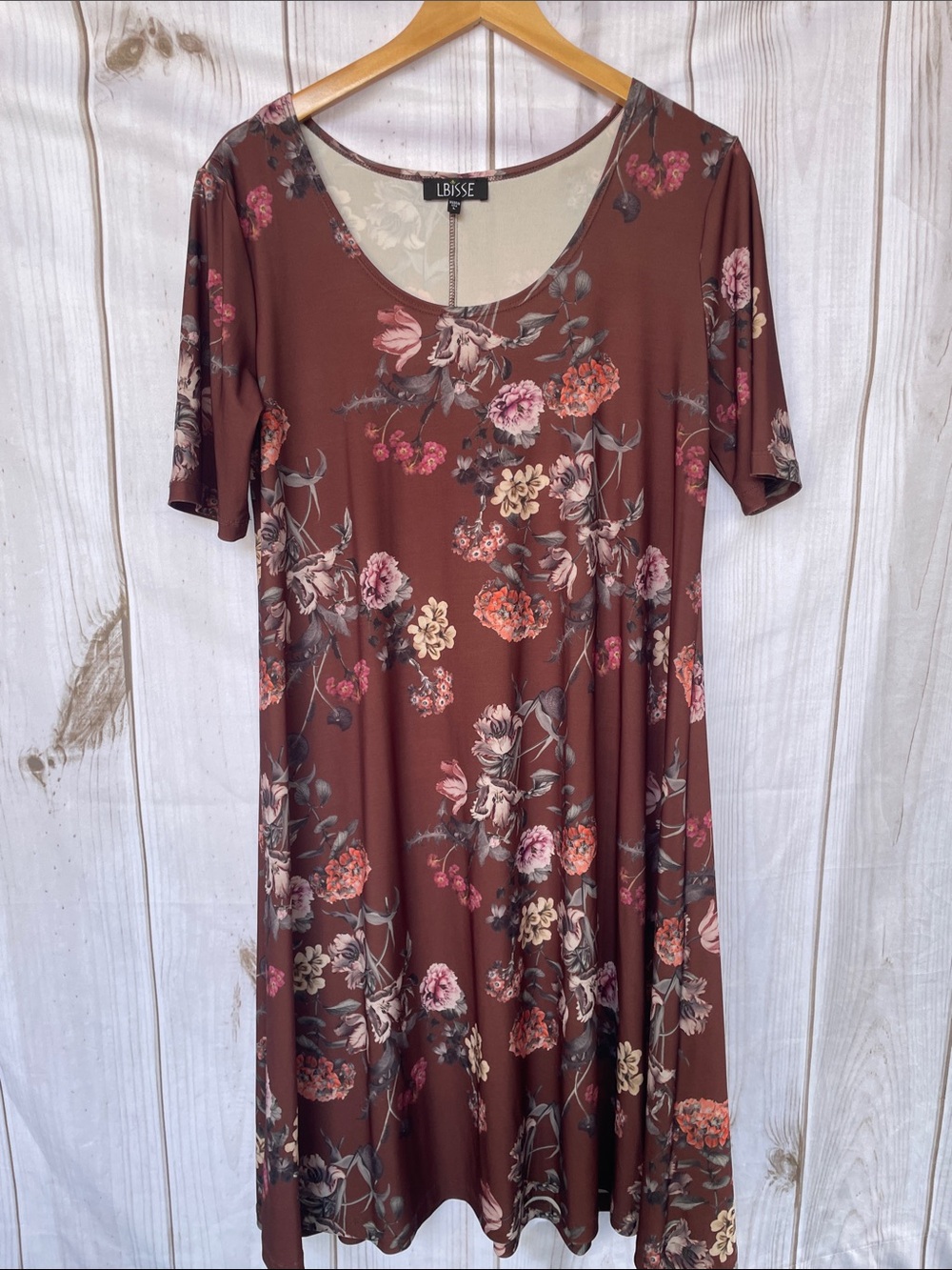 Lbisse Womens Asymmetrical Floral Scoop Neck Swing Knit Dress Misses L 12/14 NEW